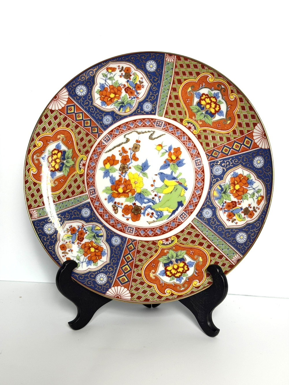 Vintage Japanese Imari Style Bird Plate 10.5in Porcelain Display Décor Gold Trim